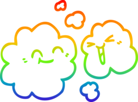 rainbow gradient line drawing of a cartoon of happy grey smoke png