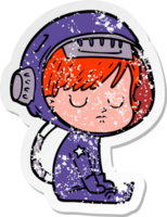 distressed sticker of a cartoon astronaut woman png