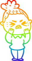 rainbow gradient line drawing of a cartoon angry woman png
