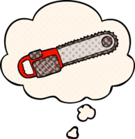 cartoon chainsaw with thought bubble in comic book style png