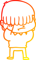 warm gradient line drawing of a cartoon boy with untidy hair png