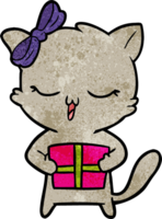 gato de menina dos desenhos animados com presente de natal png