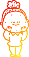 warm gradient line drawing of a cartoon happy old woman png