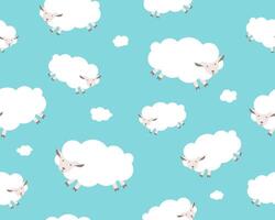 Seamless pattern. White sheep and cloud on the blue sky vector