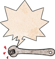 cartoon spanner turning nut with speech bubble in retro texture style png