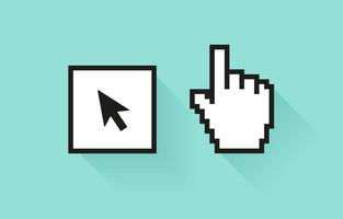 Set of social media icon. Pixel hand and button with cursor arrow. illustration. vector