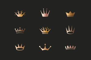 Set of royal gold crowns, icons and logos vector