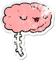 distressed sticker of a happy cartoon brain png