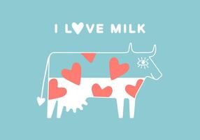 Happy cow with udder and red heart full of milk vector