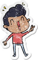 distressed sticker of a cartoon excited man png