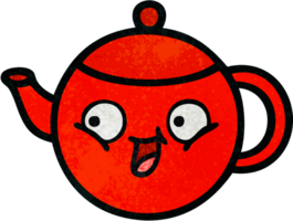 retro grunge texture cartoon of a teapot png