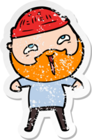 distressed sticker of a cartoon happy bearded man png