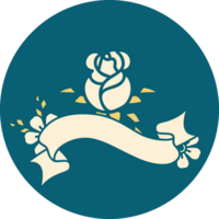 tattoo style icon with banner of a single rose png
