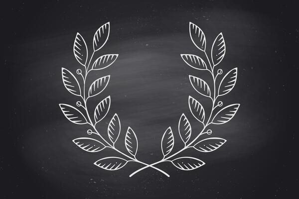 Laurel wreath icon isolated on a black chalkboard background and texture. Illustrsation.