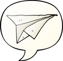 dibujos animados papel avión con habla burbuja en suave degradado estilo png