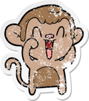 distressed sticker of a cartoon laughing monkey png