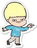 distressed sticker of a angry cartoon boy png