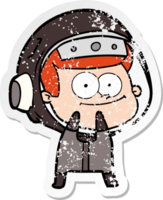 distressed sticker of a happy astronaut cartoon png