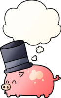 cartoon pig wearing top hat with thought bubble in smooth gradient style png