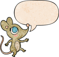 cute cartoon mouse with speech bubble in retro texture style png