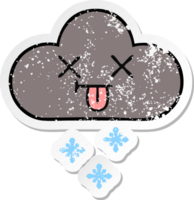 distressed sticker of a cute cartoon storm snow  cloud png