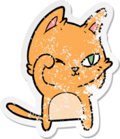 distressed sticker of a cartoon cat rubbing eye png