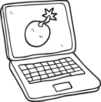 hand drawn black and white cartoon laptop computer with error screen png