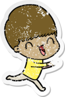 distressed sticker of a happy cartoon boy png