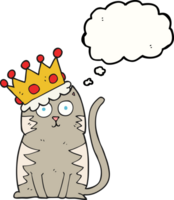 hand drawn thought bubble cartoon cat with crown png