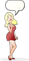 Cartoon hübsche Frau im Cocktailkleid mit Sprechblase png