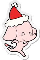 cute hand drawn sticker cartoon of a elephant wearing santa hat png