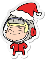 happy hand drawn sticker cartoon of a astronaut wearing santa hat png