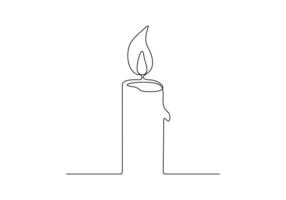 Burning candle continuous one line drawing premium illustration vector