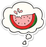 cartoon watermelon with thought bubble as a printed sticker png