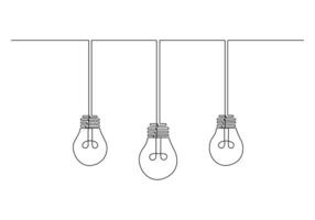 Continuous one line drawing of light bulbs swinging pro illustration vector