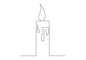 Burning candle continuous one line drawing premium illustration vector