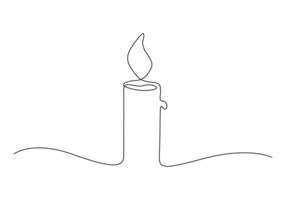 Burning candle continuous one line drawing premium illustration vector