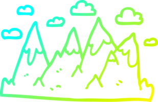 cold gradient line drawing of a cartoon mountain range png