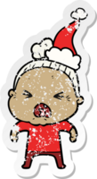 hand drawn distressed sticker cartoon of a angry old woman wearing santa hat png