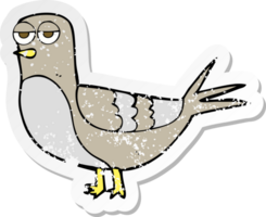 retro distressed sticker of a cartoon pigeon png