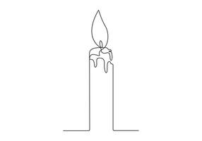 Burning candle continuous one line drawing premium illustration vector