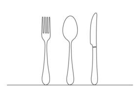 Continuous one line drawing of cutlery set spoon knife and fork pro illustration vector