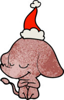 hand drawn textured cartoon of a smiling elephant wearing santa hat png