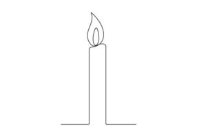 Burning candle continuous one line drawing premium illustration vector