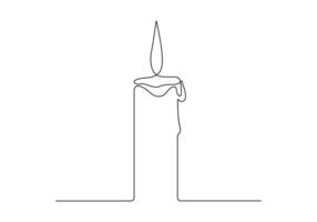 Burning candle continuous one line drawing premium illustration vector