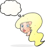 cartoon pretty female face with thought bubble png