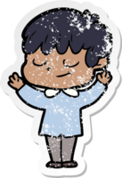 distressed sticker of a cartoon happy boy png