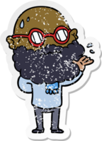 distressed sticker of a cartoon worried man with beard and spectacles png