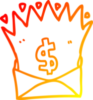 chaud pente ligne dessin de une dessin animé enveloppe avec argent signe png