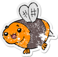 distressed sticker of a funny cartoon bee png